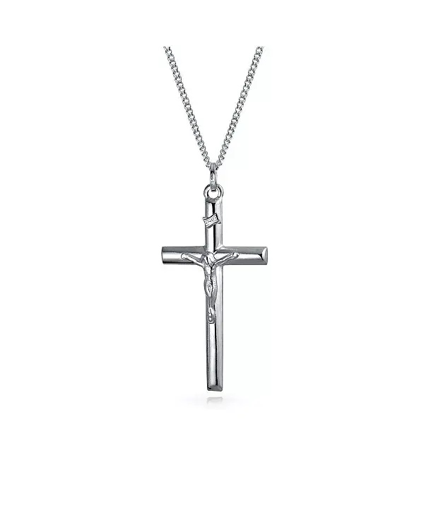 Простые христианские католические религиозные украшения, большой крест-распятие Иисуса, ожерелье с подвеской из стерлингового серебра, 2 дюйма Bling Jewelry, silver
Простые христианские католические религиозные украшения, большой крест-распятие Иисуса, ожерелье с подвеской из стерлингового серебра, 2 дюйма Bling Jewelry, silver