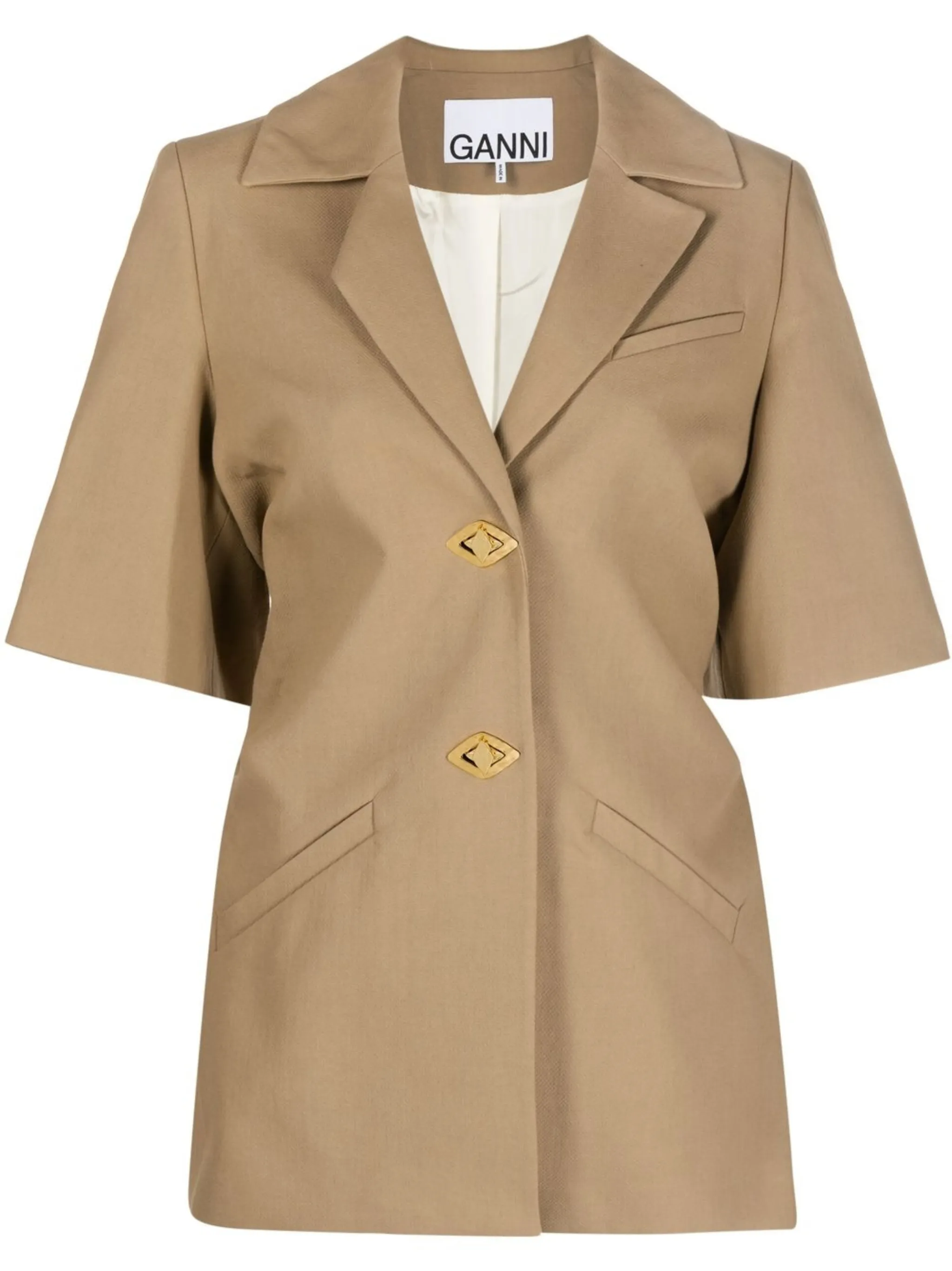 Однобортный блейзер с короткими рукавами Ganni, коричневый
Однобортный блейзер с короткими рукавами Ganni, коричневый