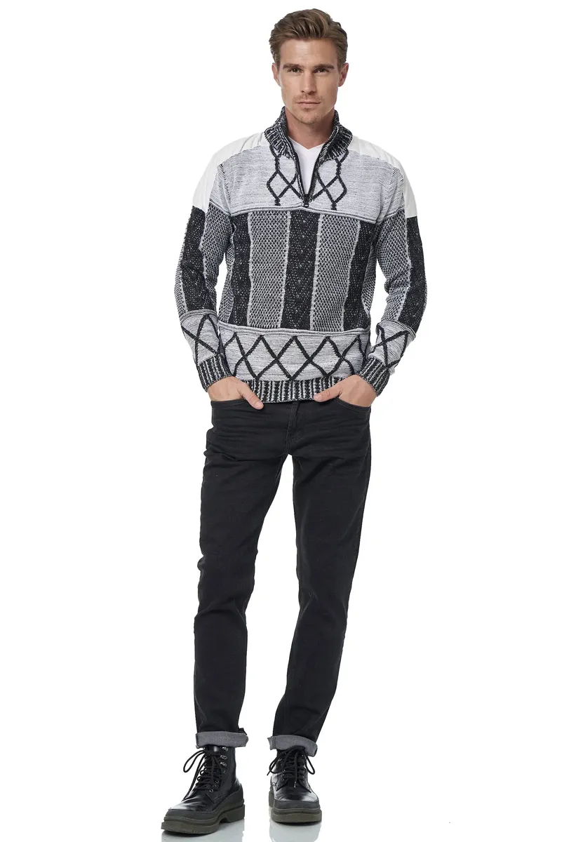 Вязаный свитер Rusty Neal, с воротником стойкой и молнией, черно-белый
Вязаный свитер Rusty Neal, с воротником стойкой и молнией, черно-белый