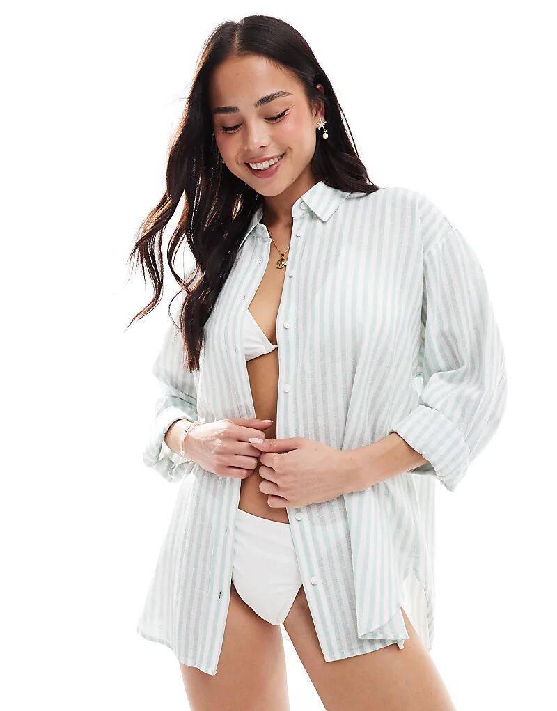 Рубашка Stradivarius из льняной смеси пастельно-зеленого цвета
Рубашка Stradivarius из льняной смеси пастельно-зеленого цвета