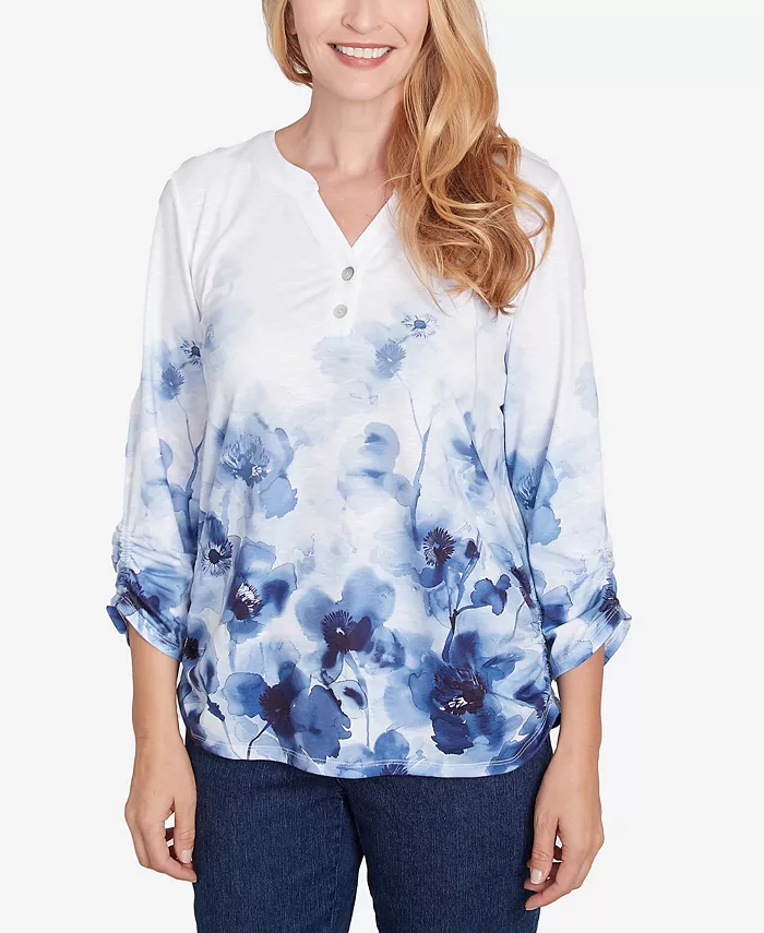 Женский классический топ-хенли с цветочной каймой и присборенными рукавами Alfred Dunner, мультиколор
Женский классический топ-хенли с цветочной каймой и присборенными рукавами Alfred Dunner, мультиколор