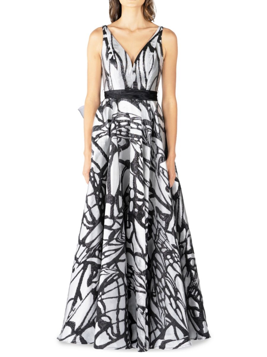 Платье А-силуэта из органзы с V-образным вырезом Rene Ruiz Collection, цвет Black Multicolor 
Платье А-силуэта из органзы с V-образным вырезом Rene Ruiz Collection, цвет Black Multicolor