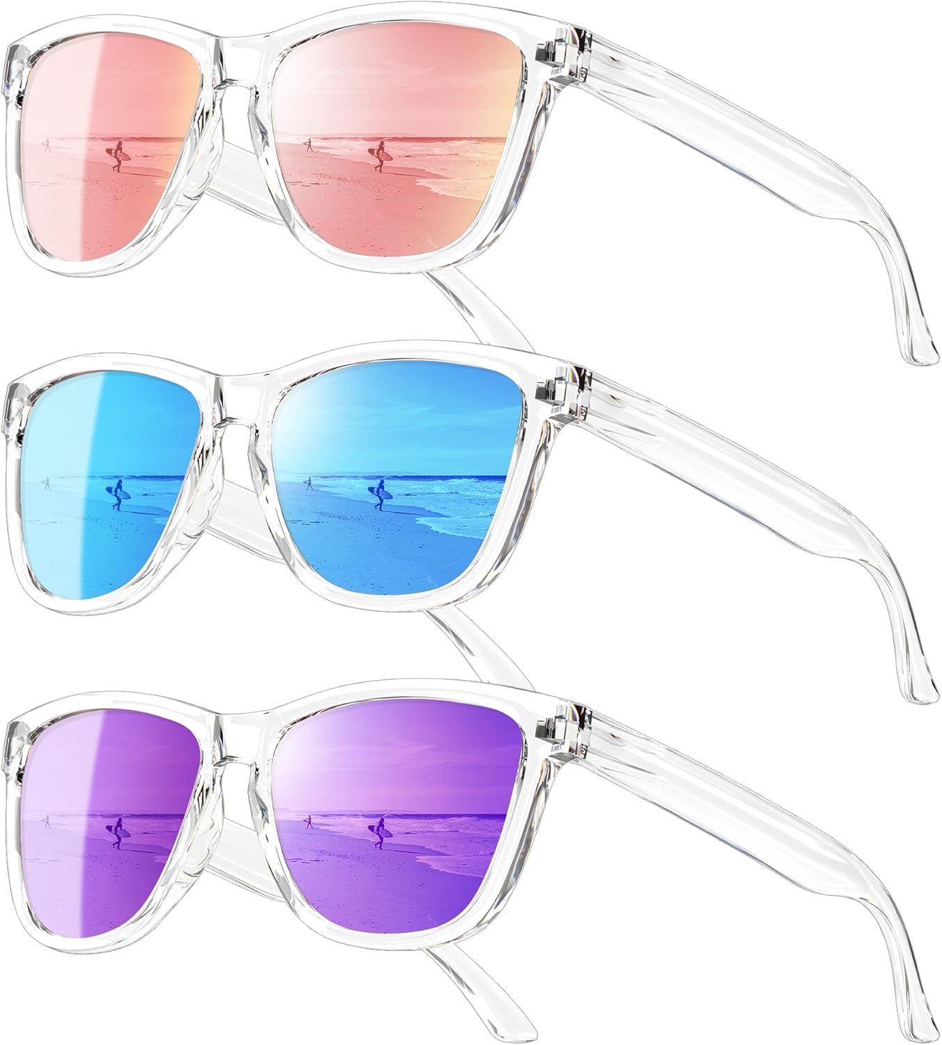 Женские поляризованные солнцезащитные очки: модные поляризованные солнцезащитные очки с защитой UV400 OUKEMAX, X3-transparent Blue + Transparent Pink + Transparent Purple
Женские поляризованные солнцезащитные очки: модные поляризованные солнцезащитные очки с защитой UV400 OUKEMAX, X3-transparent Blue + Transparent Pink + Transparent Purple