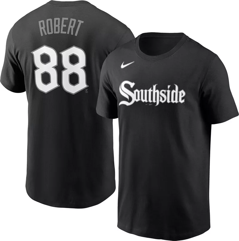 Мужская футболка Nike Chicago White Sox Luis Robert #88 черная 2021 City Connect
Мужская футболка Nike Chicago White Sox Luis Robert #88 черная 2021 City Connect