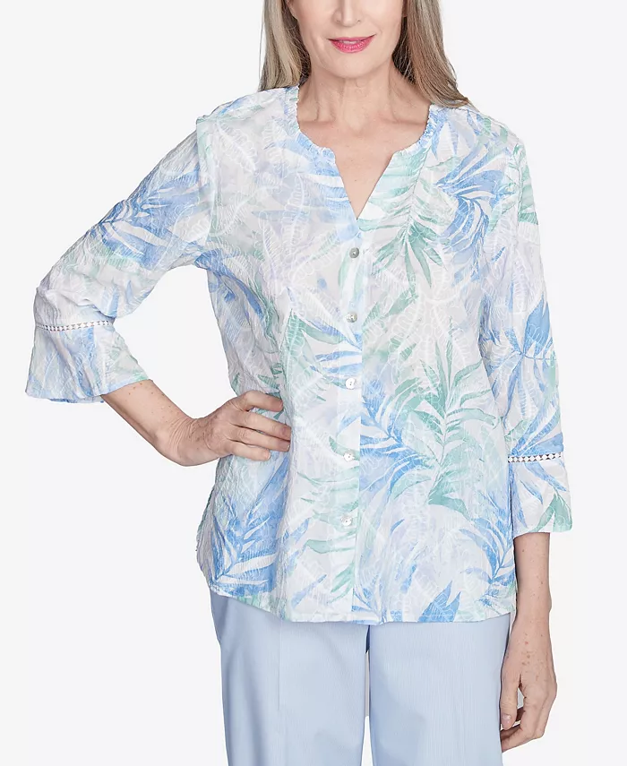 Женский топ St. Thomas Tropical с вышитыми пуговицами спереди и воротником-стойкой Alfred Dunner, мультиколор 
Женский топ St. Thomas Tropical с вышитыми пуговицами спереди и воротником-стойкой Alfred Dunner, мультиколор