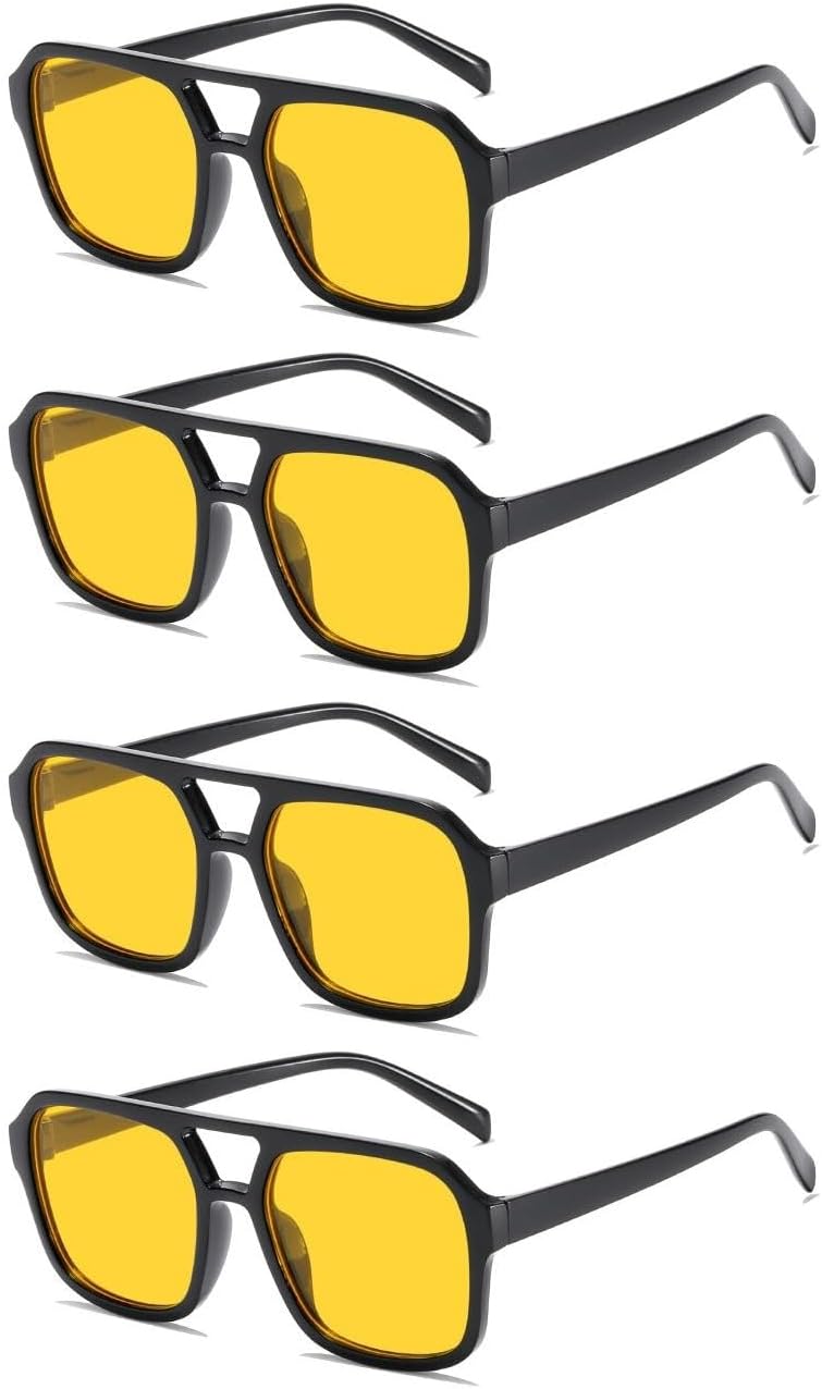 IKANOO 4 штуки винтажных ретро-солнцезащитных очков-авиаторов в стиле 70-х, квадратные, для женщин и мужчин, классические прямоугольные солнцезащитные очки, модные оттенки, Yellow+yellow+yellow+yellow
IKANOO 4 штуки винтажных ретро-солнцезащитных очков-авиаторов в стиле 70-х, квадратные, для женщин и мужчин, классические прямоугольные солнцезащитные очки, модные оттенки, Yellow+yellow+yellow+yellow