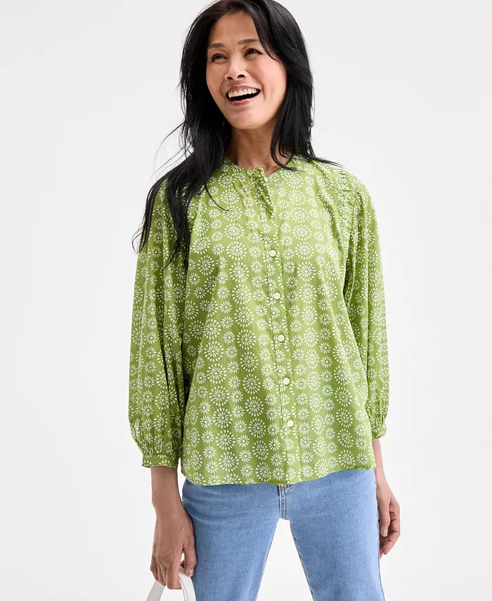 Женская блуза из хлопка с принтом и застежкой на пуговицы Style & Co, зеленый
Женская блуза из хлопка с принтом и застежкой на пуговицы Style & Co, зеленый