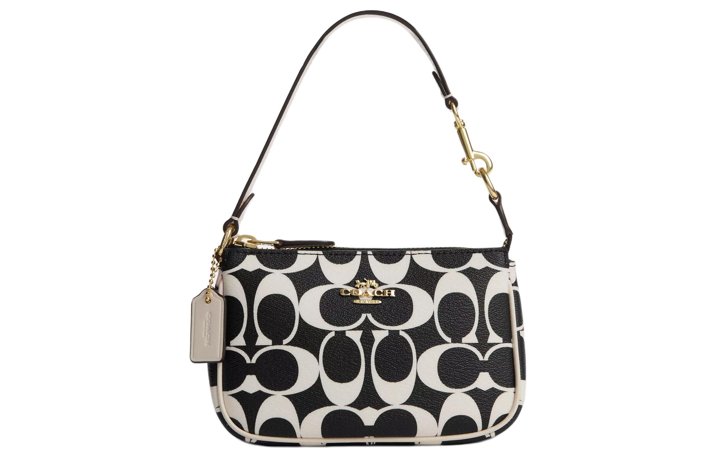 COACH Кожаная сумка через плечо мини женская черно белая 
COACH Кожаная сумка через плечо мини женская черно белая