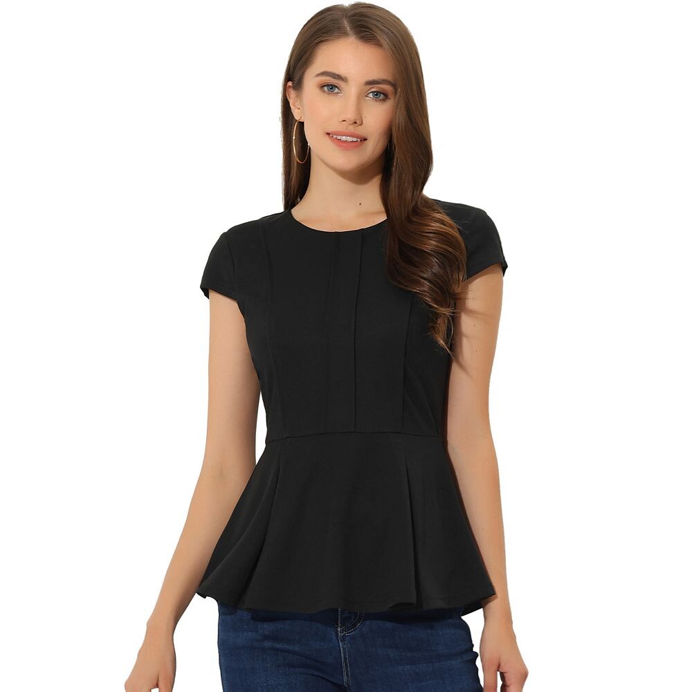 Женский элегантный однотонный топ с короткими рукавами и баской ALLEGRA K, черный
Женский элегантный однотонный топ с короткими рукавами и баской ALLEGRA K, черный