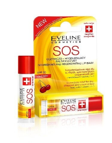 Eveline Cosmetics, SOS, бальзам для губ, защитный для губ, вишня 
Eveline Cosmetics, SOS, бальзам для губ, защитный для губ, вишня
