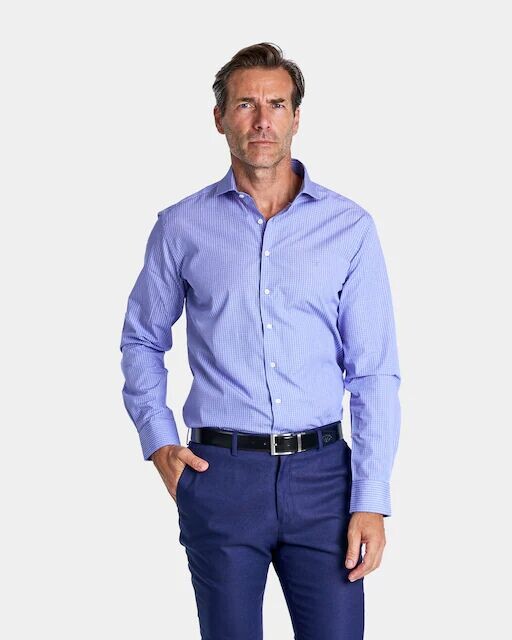 Мужская рубашка приталенного кроя в клетку Spagnolo, синий 
Мужская рубашка приталенного кроя в клетку Spagnolo, синий