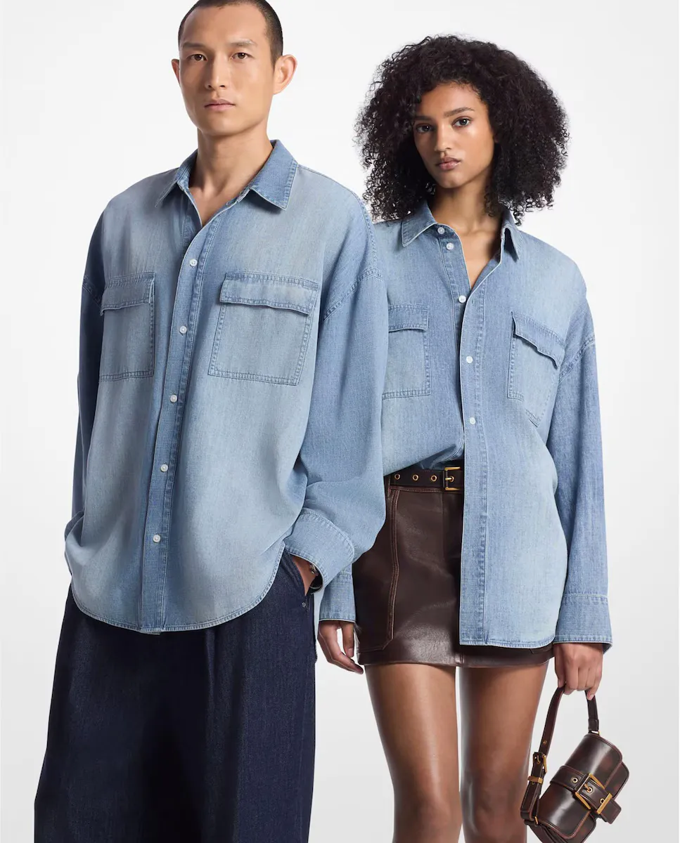 Женская рубашка с воротником-лацкан и передним карманом Michael Michael Kors, синий 
Женская рубашка с воротником-лацкан и передним карманом Michael Michael Kors, синий