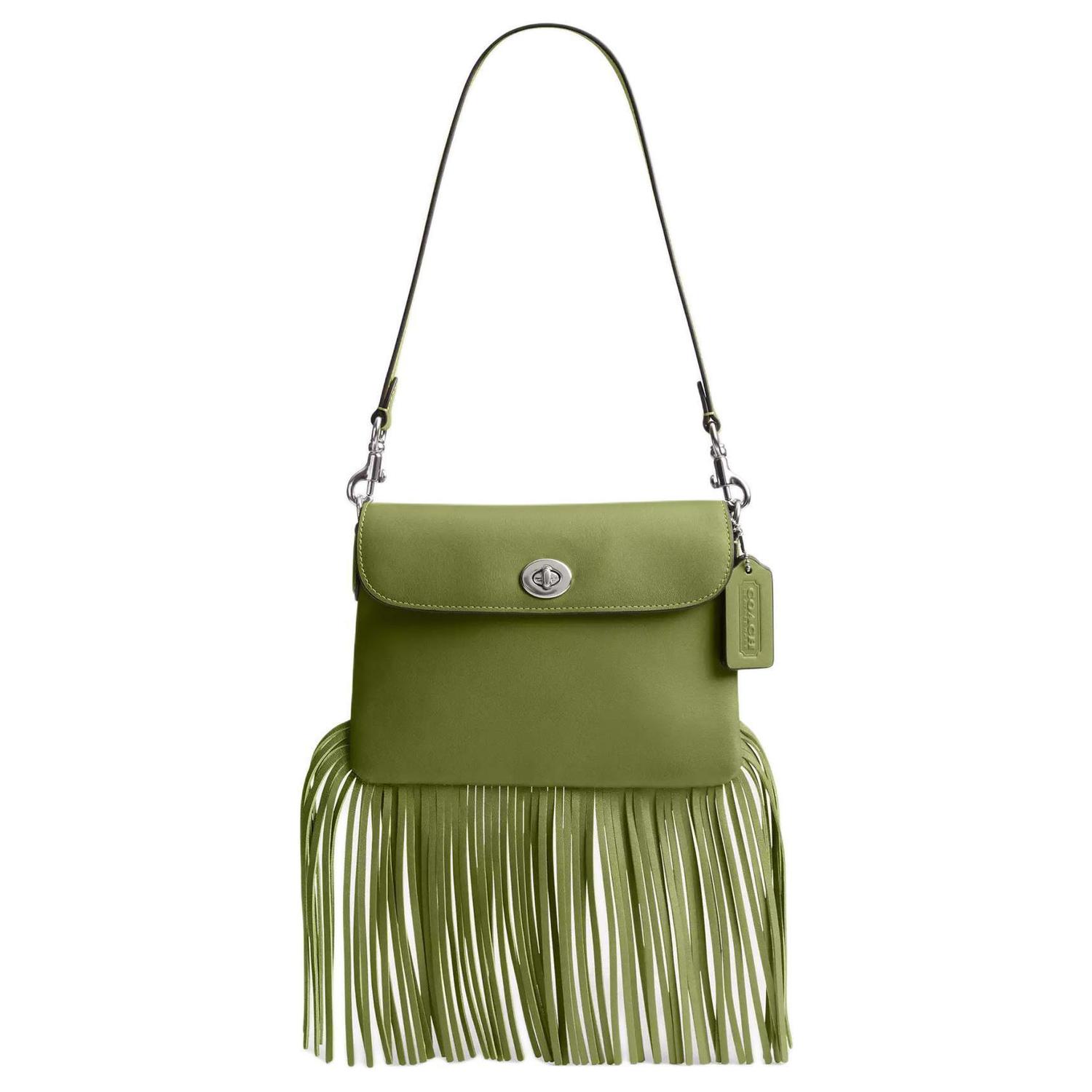 1964 Fringe Кожаная Сумка, Сумка Через Плечо Трампеты Женская Серебристая и Темно-Лаймовая COACH
1964 Fringe Кожаная Сумка, Сумка Через Плечо Трампеты Женская Серебристая и Темно-Лаймовая COACH