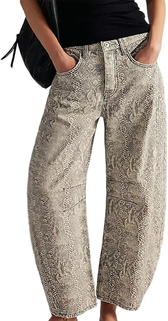 Винтажные брюки barrel для женщин, мешковатые, с цветочным принтом, mid rise, широкие, faux denim, укороченные MAKALALA
Винтажные брюки barrel для женщин, мешковатые, с цветочным принтом, mid rise, широкие, faux denim, укороченные MAKALALA