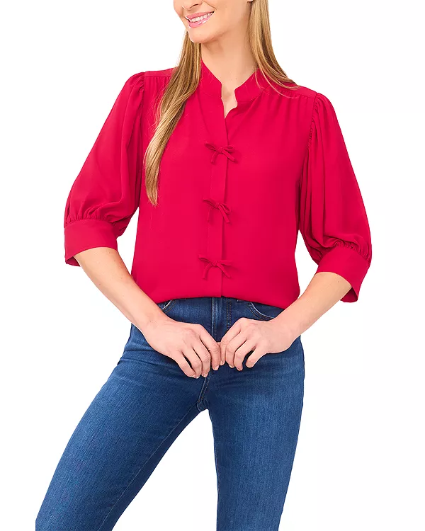Блузка с пышными рукавами и бантом на планке Cece, красный
Блузка с пышными рукавами и бантом на планке Cece, красный