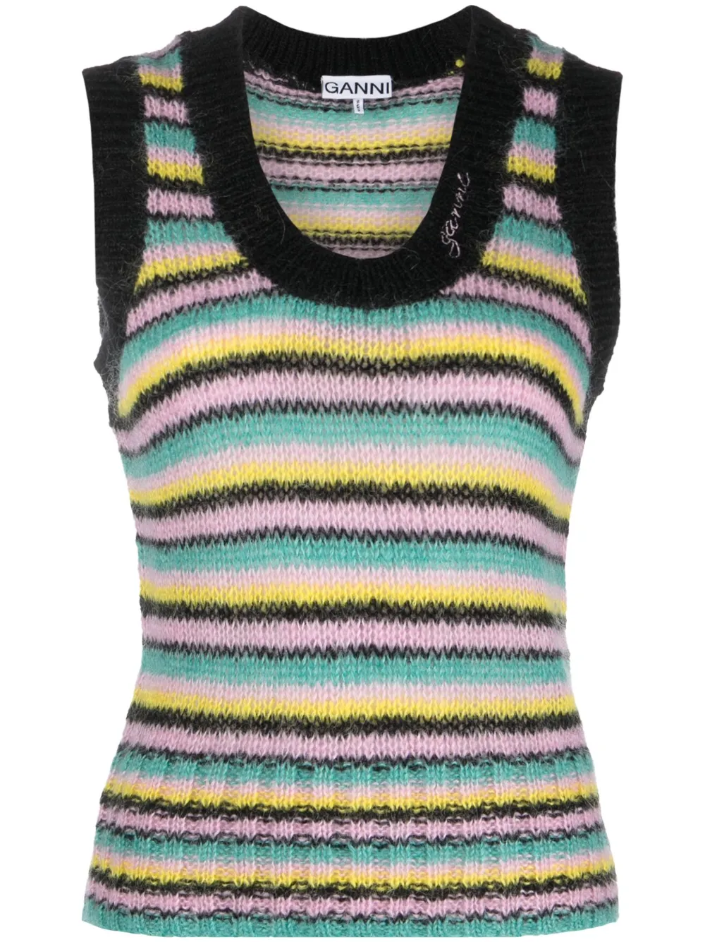 Трикотажный топ в полоску GANNI, черный
Трикотажный топ в полоску GANNI, черный