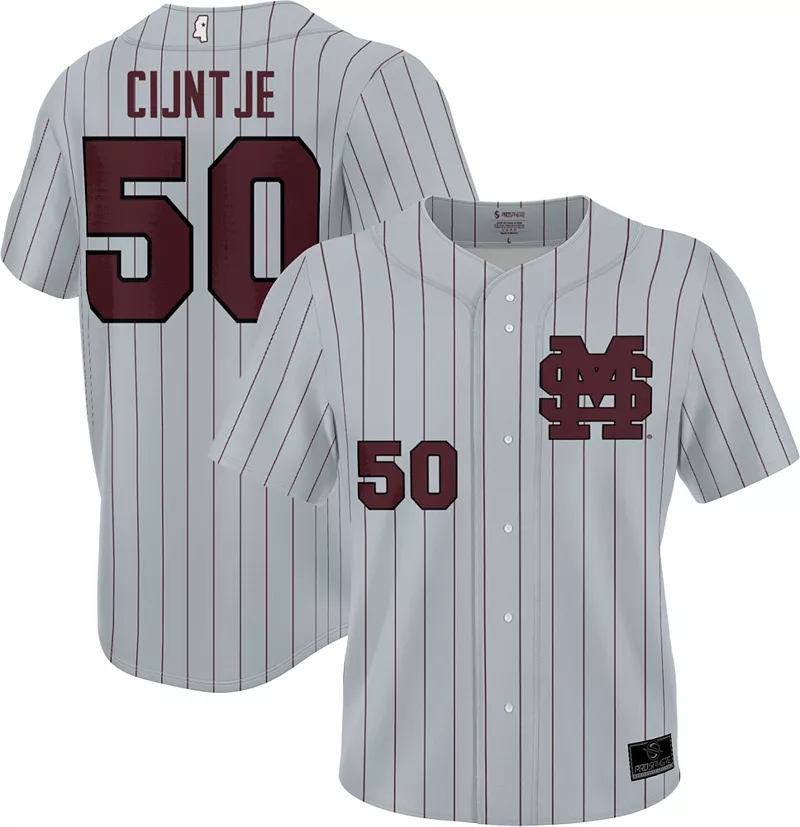Мужская бейсбольная майка PrSphere Mississippi State Bulldogs № 50 серая Jurrangelo Cijntje с полной пуговицей ProSphere
Мужская бейсбольная майка PrSphere Mississippi State Bulldogs № 50 серая Jurrangelo Cijntje с полной пуговицей ProSphere
