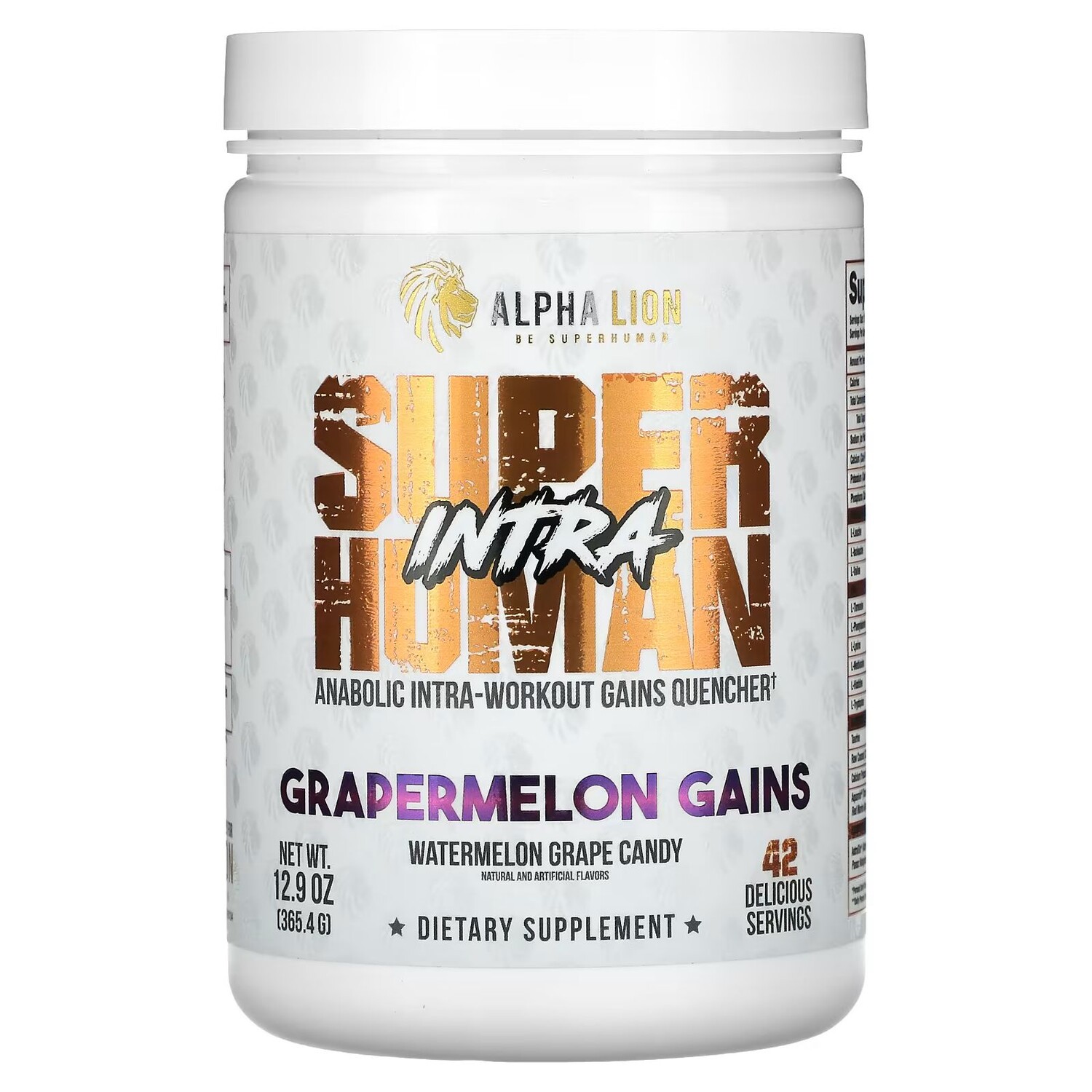 SuperHuman Intra, Grapermelon Gains, арбузно-виноградные конфеты, 12,9 унции (365,4 г) Alpha Lion
SuperHuman Intra, Grapermelon Gains, арбузно-виноградные конфеты, 12,9 унции (365,4 г) Alpha Lion
