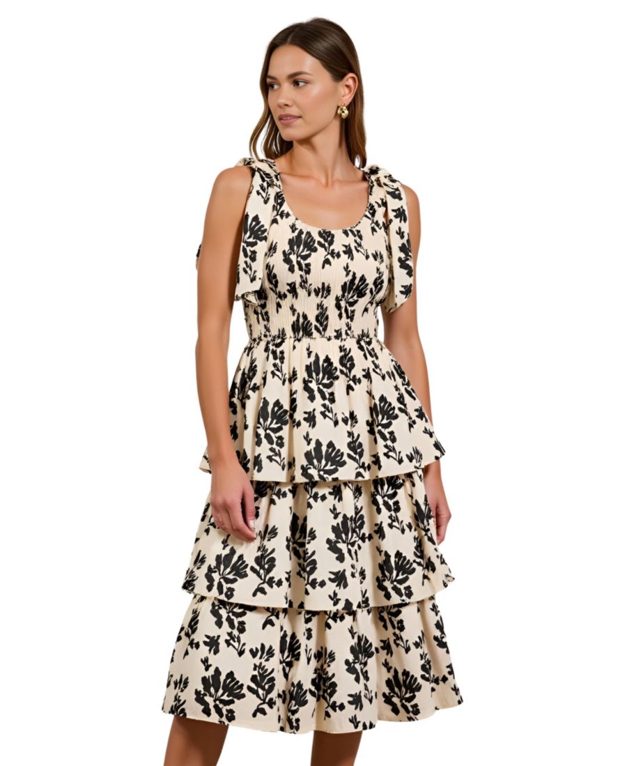 Женское миди-платье с присборенной многоярусной юбкой, бантом и цветочным принтом Modenaire, White & black floral
Женское миди-платье с присборенной многоярусной юбкой, бантом и цветочным принтом Modenaire, White & black floral