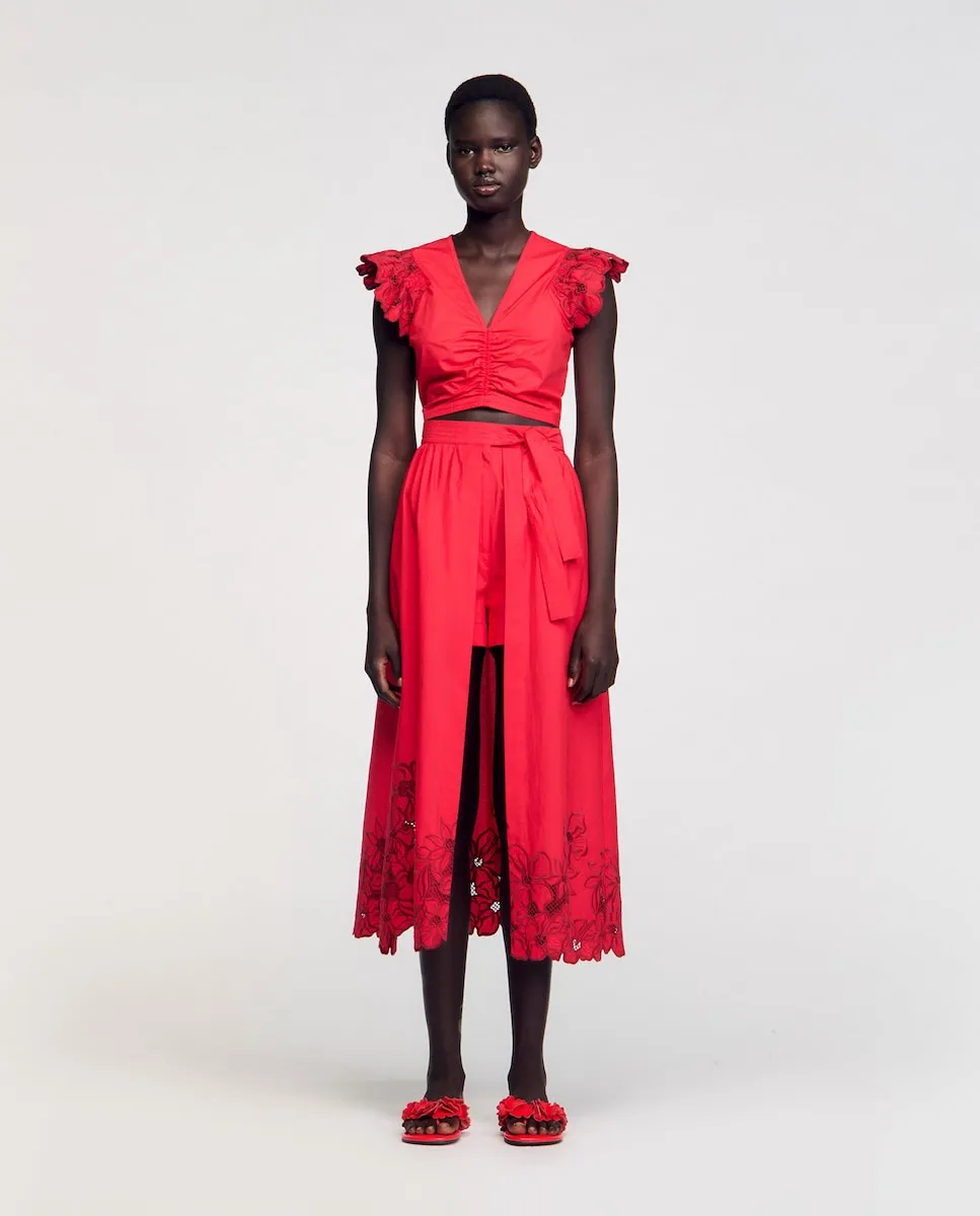 Юбка-брюки с гипюровыми цветами Sandro, красный
Юбка-брюки с гипюровыми цветами Sandro, красный