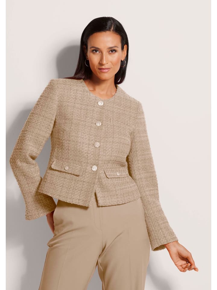 MADELEINE Элегантный короткий твидовый блейзер с металлическими пуговицами бежевого цвета
MADELEINE Элегантный короткий твидовый блейзер с металлическими пуговицами бежевого цвета