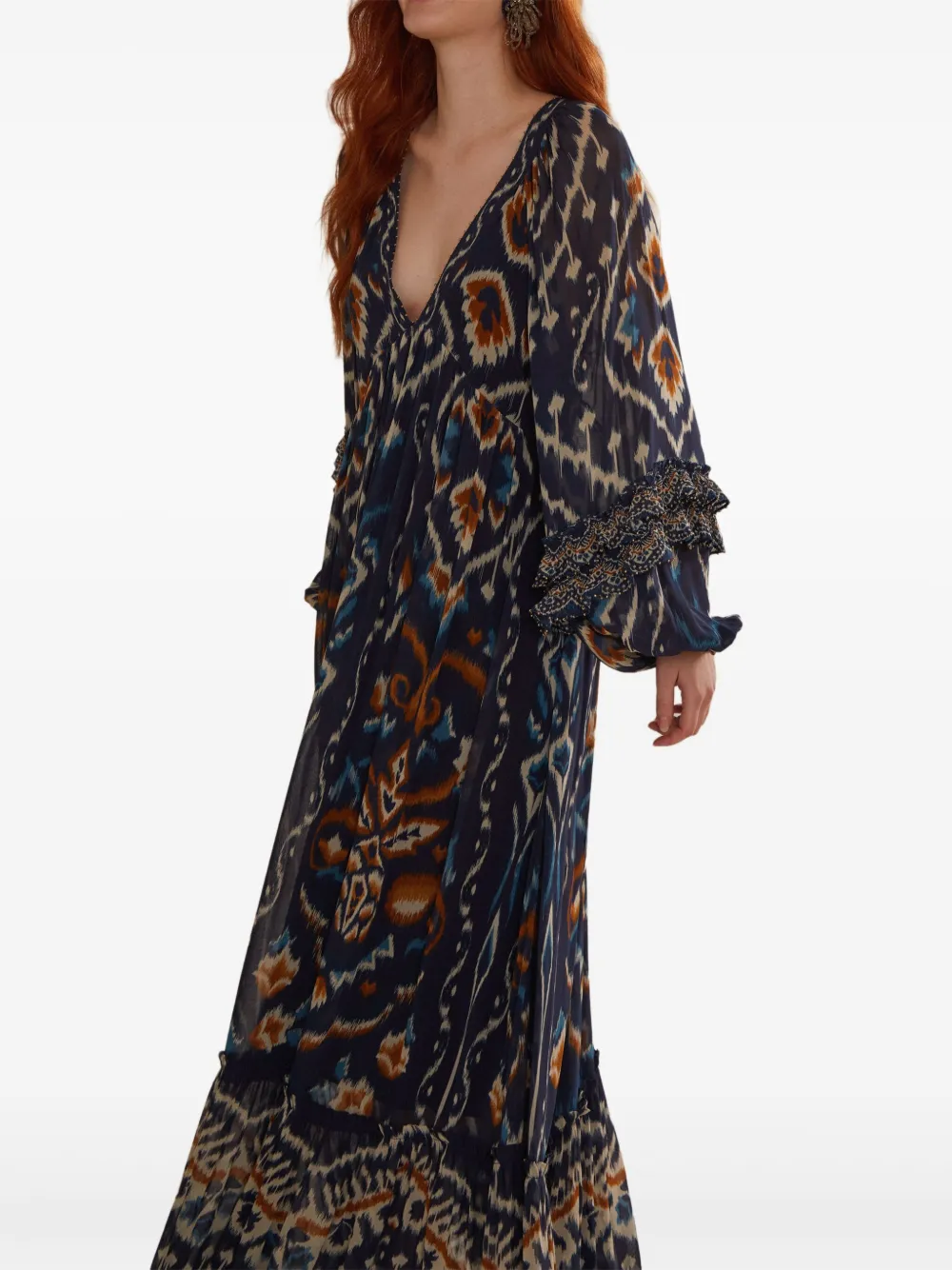 Макси-платье с оборками и узором «икат» FARM Rio, синий
Макси-платье с оборками и узором «икат» FARM Rio, синий