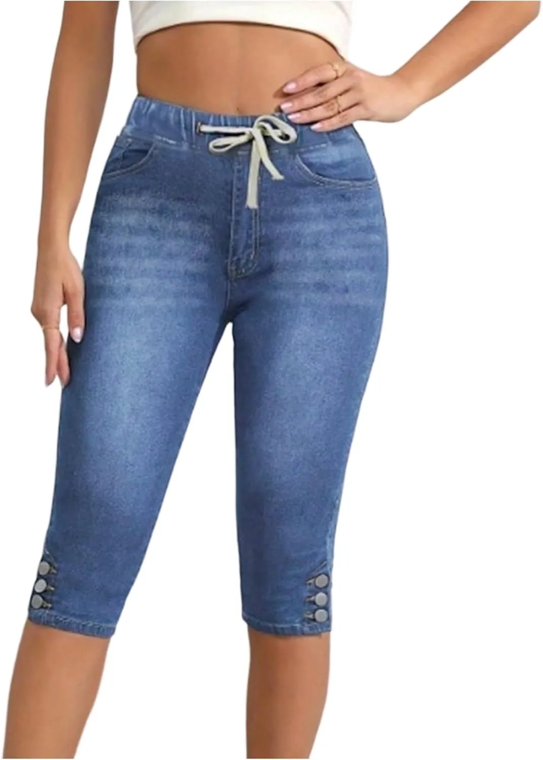 Женские джинсы-капри с высокой талией и карманами
Женские джинсы-капри с высокой талией и карманами