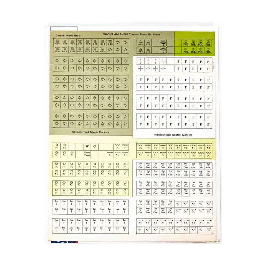 Запасные счетчики Wacht Am Rein — лист №4, Replacement Wargame Counters (Game Parts)
Запасные счетчики Wacht Am Rein — лист №4, Replacement Wargame Counters (Game Parts)