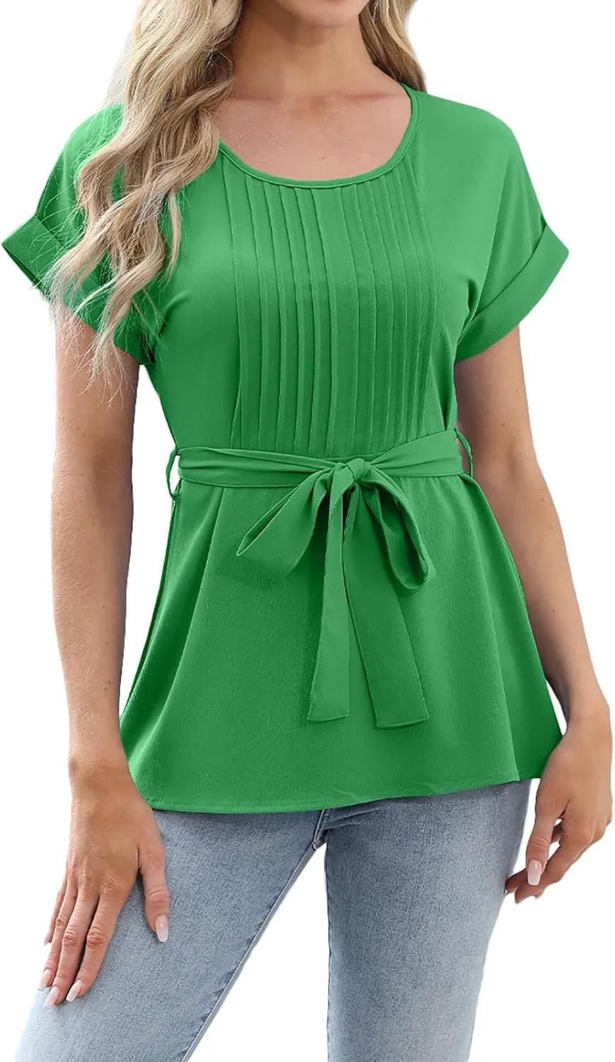 Женская блузка с коротким рукавом и рюшами
Женская блузка с коротким рукавом и рюшами