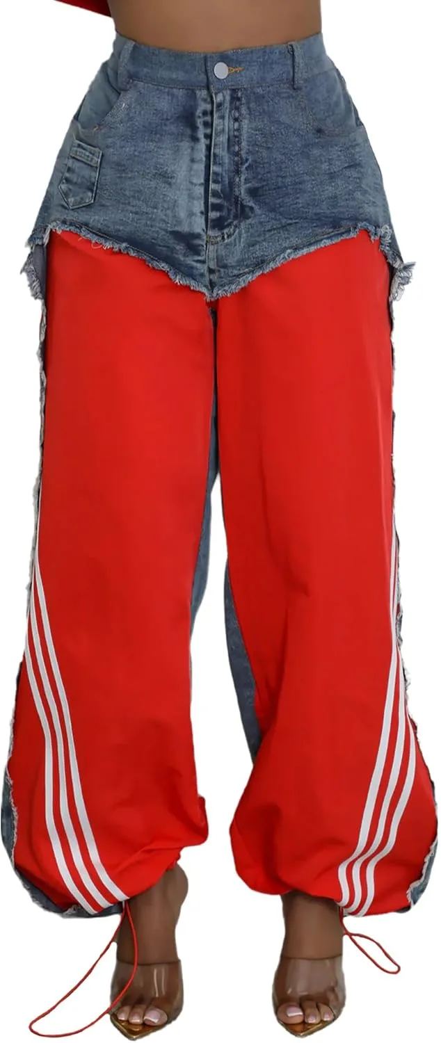 Женские джинсы с полосатым пэчворком, цветные блоки, высокая талия, шнурок, эластичный низ, широкие штанины QLAUYIOE
Женские джинсы с полосатым пэчворком, цветные блоки, высокая талия, шнурок, эластичный низ, широкие штанины QLAUYIOE