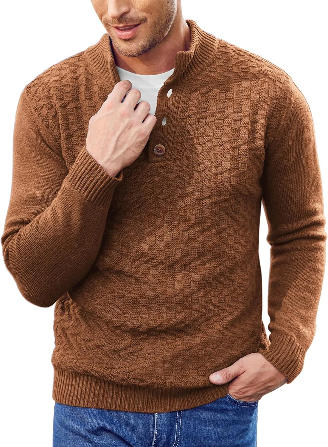 COOFANDY мужской свитер с воротником стойкой на пуговицах
COOFANDY мужской свитер с воротником стойкой на пуговицах