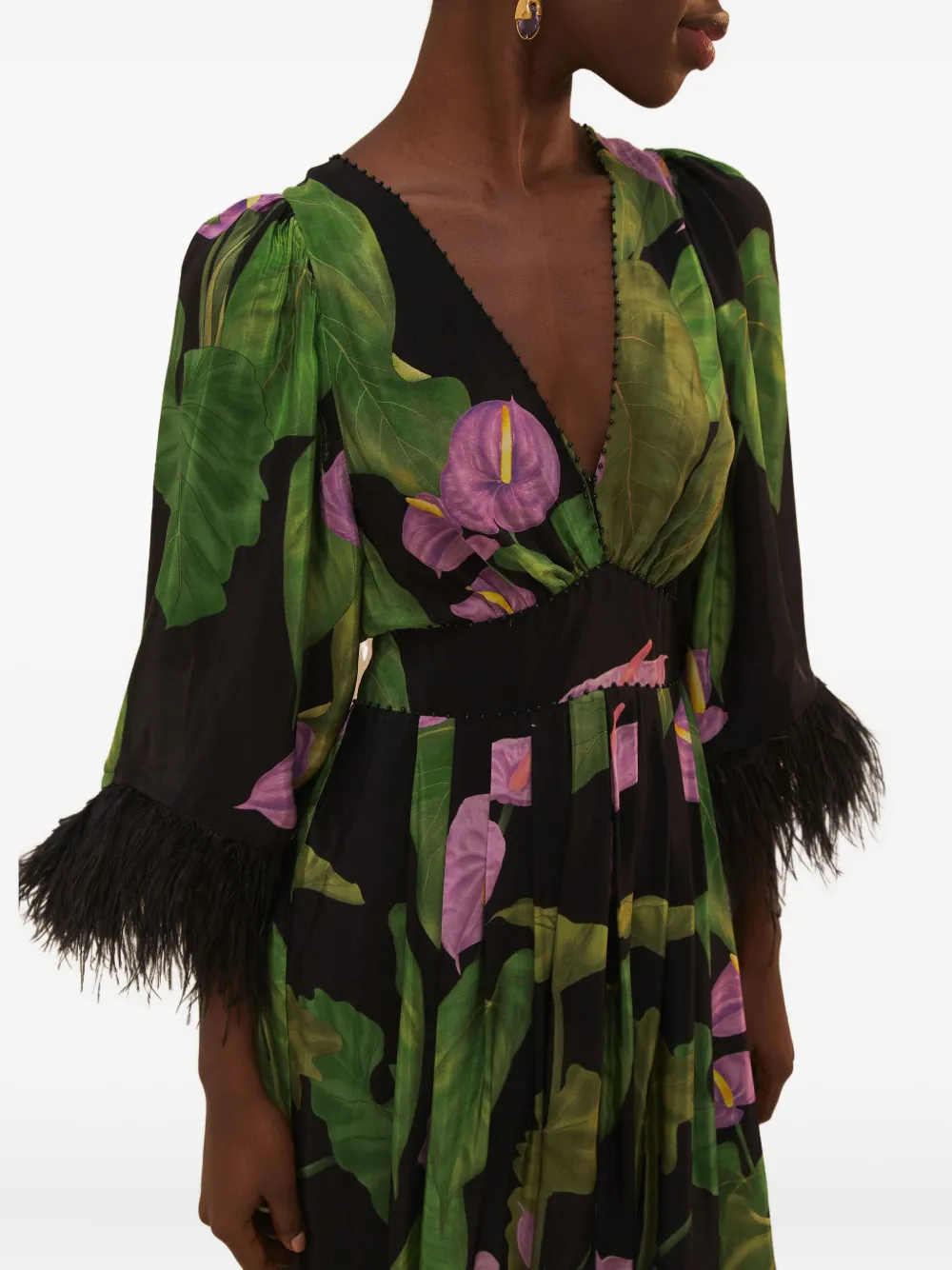 Платье макси с цветочным принтом, отделанное перьями FARM Rio, зеленый
Платье макси с цветочным принтом, отделанное перьями FARM Rio, зеленый