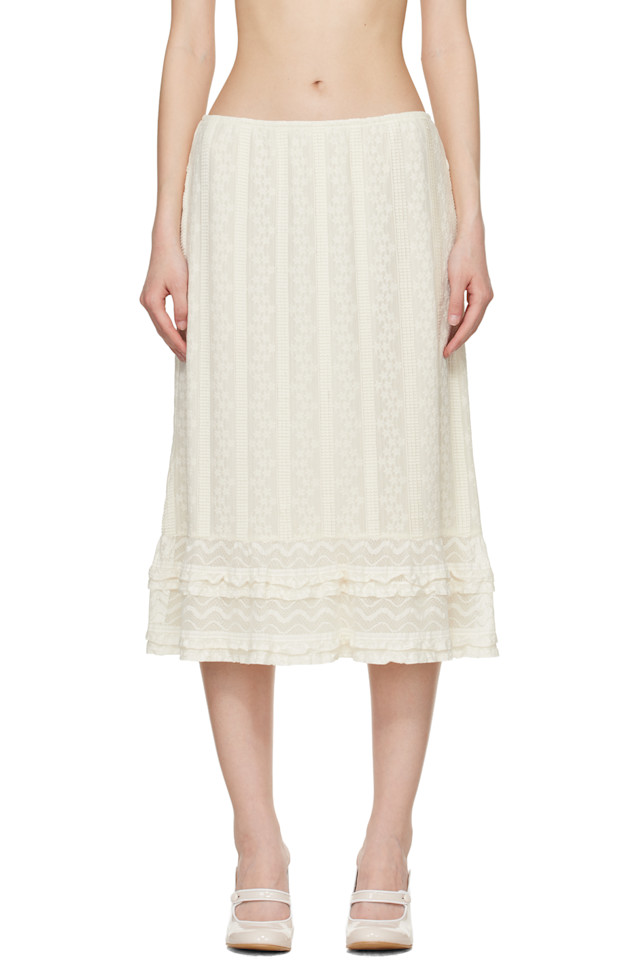 Anna Sui Юбка миди из эластичного кружева с цветочным принтом и оборками, кремового цвета
Anna Sui Юбка миди из эластичного кружева с цветочным принтом и оборками, кремового цвета