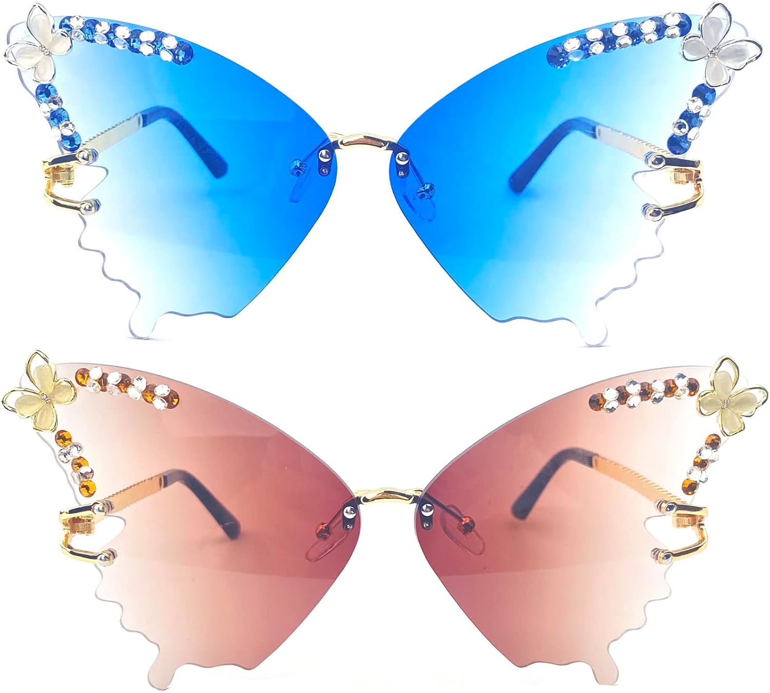 Женские солнцезащитные очки-бабочки, модные, большие, с бриллиантами, без оправы, в форме «кошачий глаз», со стразами, с защитой от УФ-излучения (2 шт. - синие и коричневые) mincl, 2pcs-blue&brown
Женские солнцезащитные очки-бабочки, модные, большие, с бриллиантами, без оправы, в форме «кошачий глаз», со стразами, с защитой от УФ-излучения (2 шт. - синие и коричневые) mincl, 2pcs-blue&brown