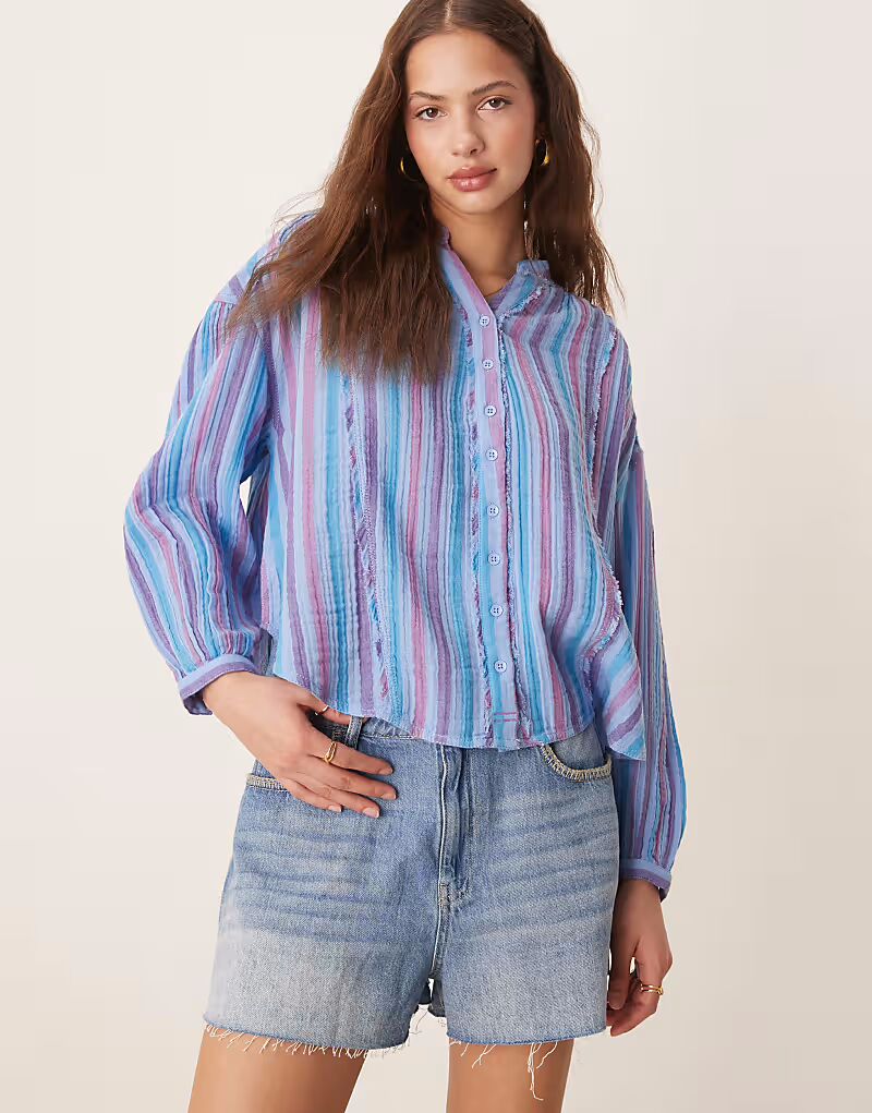 Полосатая рубашка свободного кроя Free People синего цвета
Полосатая рубашка свободного кроя Free People синего цвета