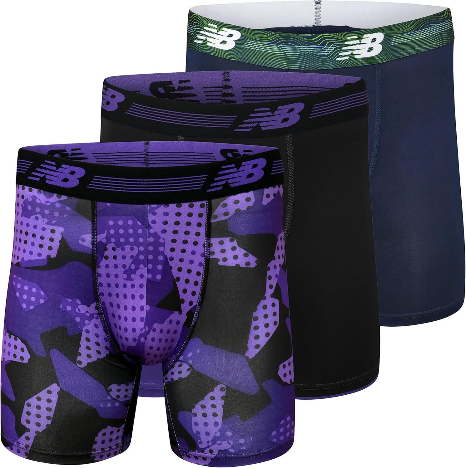 Мужские ультрамягкие боксеры New Balance Performance 6 дюймов без ширинки (3 шт.), Black/Pigment/Prism Purple Camo
Мужские ультрамягкие боксеры New Balance Performance 6 дюймов без ширинки (3 шт.), Black/Pigment/Prism Purple Camo