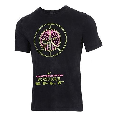 Футболка спортивная одежда мировой тур стираный принт круглый ворот Nike, черный 
Футболка спортивная одежда мировой тур стираный принт круглый ворот Nike, черный