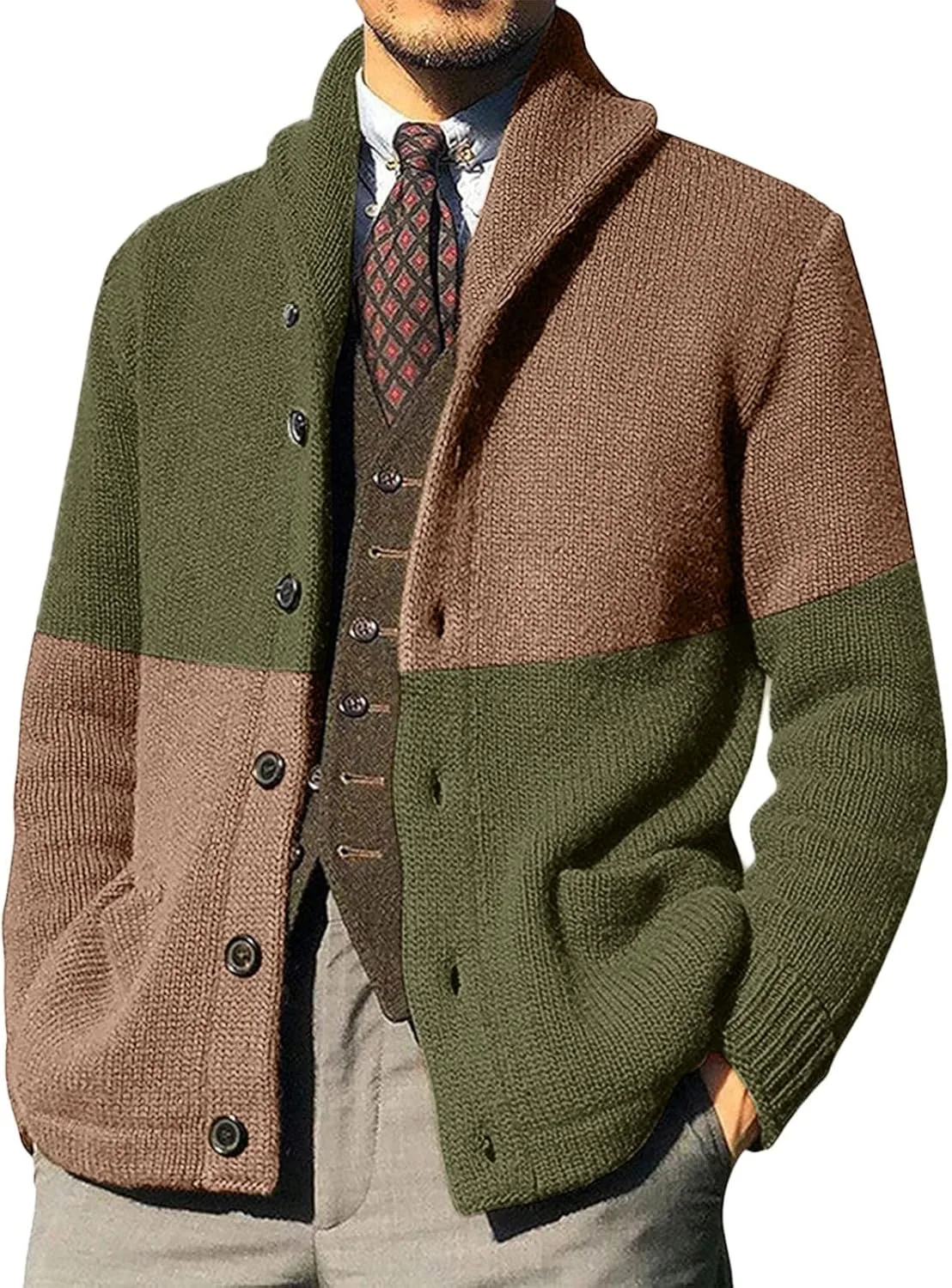 Мужской кардиган GOKKILRW с шальным воротником, цветной блок, облегающий силуэт
Мужской кардиган GOKKILRW с шальным воротником, цветной блок, облегающий силуэт