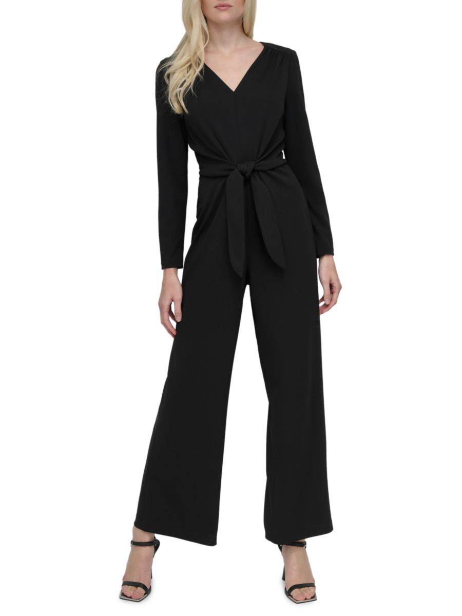 Комбинезон с V-образным вырезом и завязкой на талии DKNY, черный
Комбинезон с V-образным вырезом и завязкой на талии DKNY, черный