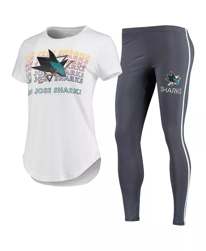 Женский комплект из белой футболки и леггинсов San Jose Sharks Sonata в угольно-черном цвете Concepts Sport 
Женский комплект из белой футболки и леггинсов San Jose Sharks Sonata в угольно-черном цвете Concepts Sport