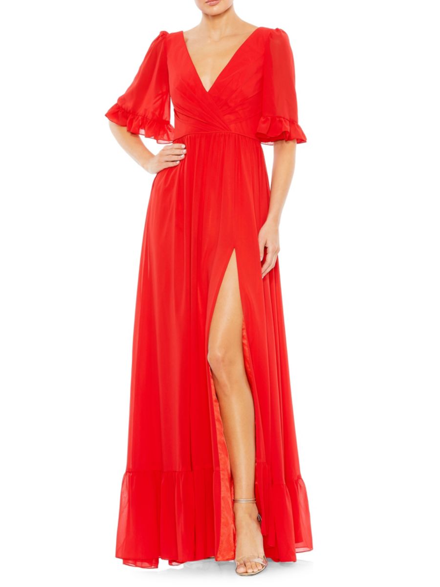 Платье А-силуэта с оборками и запахом Mac Duggal, красный
Платье А-силуэта с оборками и запахом Mac Duggal, красный