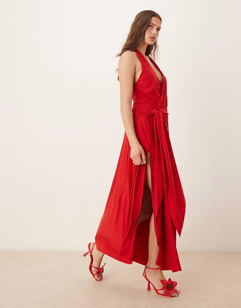 Платье макси Abercrombie & Fitch с воротником-халтер и завышенной завязкой спереди из джерси красного цвета
Платье макси Abercrombie & Fitch с воротником-халтер и завышенной завязкой спереди из джерси красного цвета