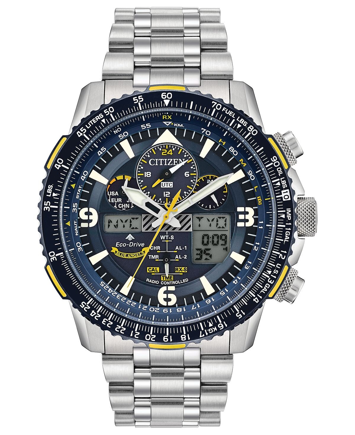 Мужские аналогово-цифровые часы Eco-Drive Promaster Blue Angels Skyhawk A-T с браслетом из нержавеющей стали, 46 мм Citizen 
Мужские аналогово-цифровые часы Eco-Drive Promaster Blue Angels Skyhawk A-T с браслетом из нержавеющей стали, 46 мм Citizen