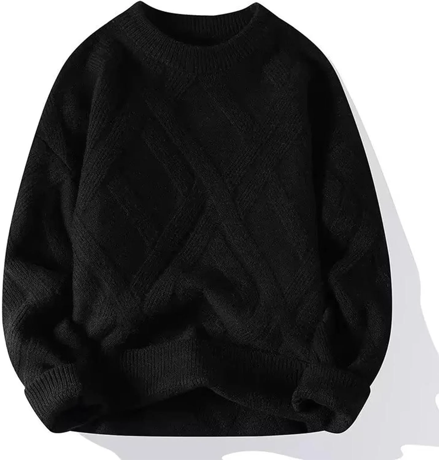 Мужской оверсайз свитер с косой вязкой, длинный рукав, круглый вырез
Мужской оверсайз свитер с косой вязкой, длинный рукав, круглый вырез