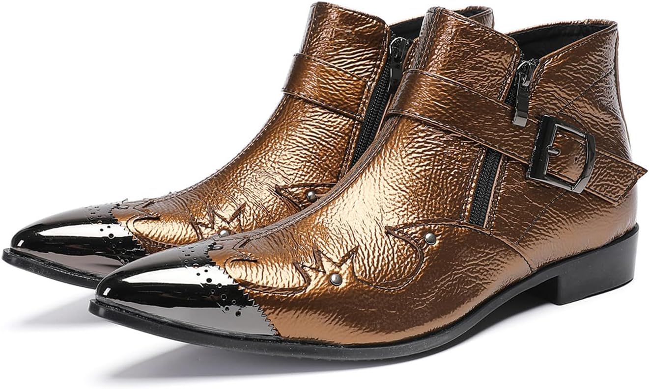 Мужские ботинки Chelsea Santimon с металлической пряжкой - блестящие ботильоны с заостренным носком, боковой молнией и текстурированной кожей - модные ковбойские ботинки для вечеринок, сцены и клуба, коричневый
Мужские ботинки Chelsea Santimon с металлической пряжкой - блестящие ботильоны с заостренным носком, боковой молнией и текстурированной кожей - модные ковбойские ботинки для вечеринок, сцены и клуба, коричневый