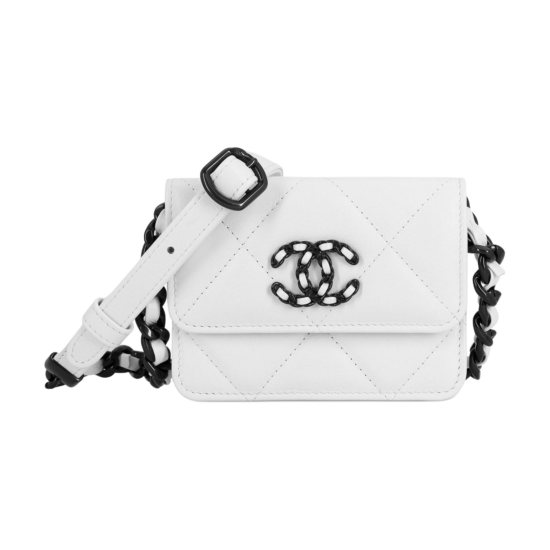 Сумка через плечо 19Bag из гладкой телячьей кожи с металлическими деталями, кардхолдер и кошелек для монет CHANEL черно-белые
