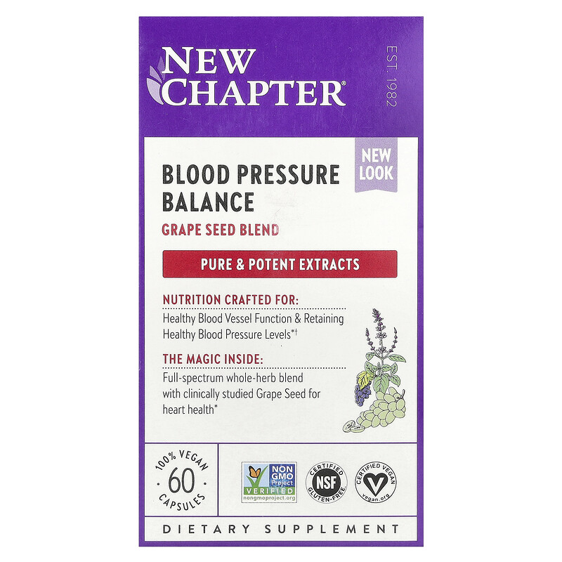 New Chapter, Blood Pressure Balance, смесь виноградных косточек, 60 веганских капсул
New Chapter, Blood Pressure Balance, смесь виноградных косточек, 60 веганских капсул