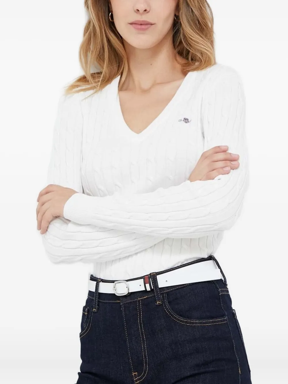 Джемпер фактурной вязки с V-образным вырезом Gant, белый
Джемпер фактурной вязки с V-образным вырезом Gant, белый