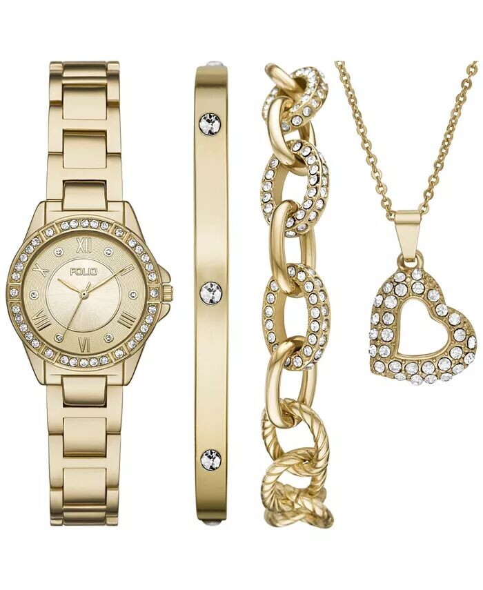 Женские часы из золотистого сплава с тремя стрелками, 26 мм, подарочный набор Folio, золото 
Женские часы из золотистого сплава с тремя стрелками, 26 мм, подарочный набор Folio, золото