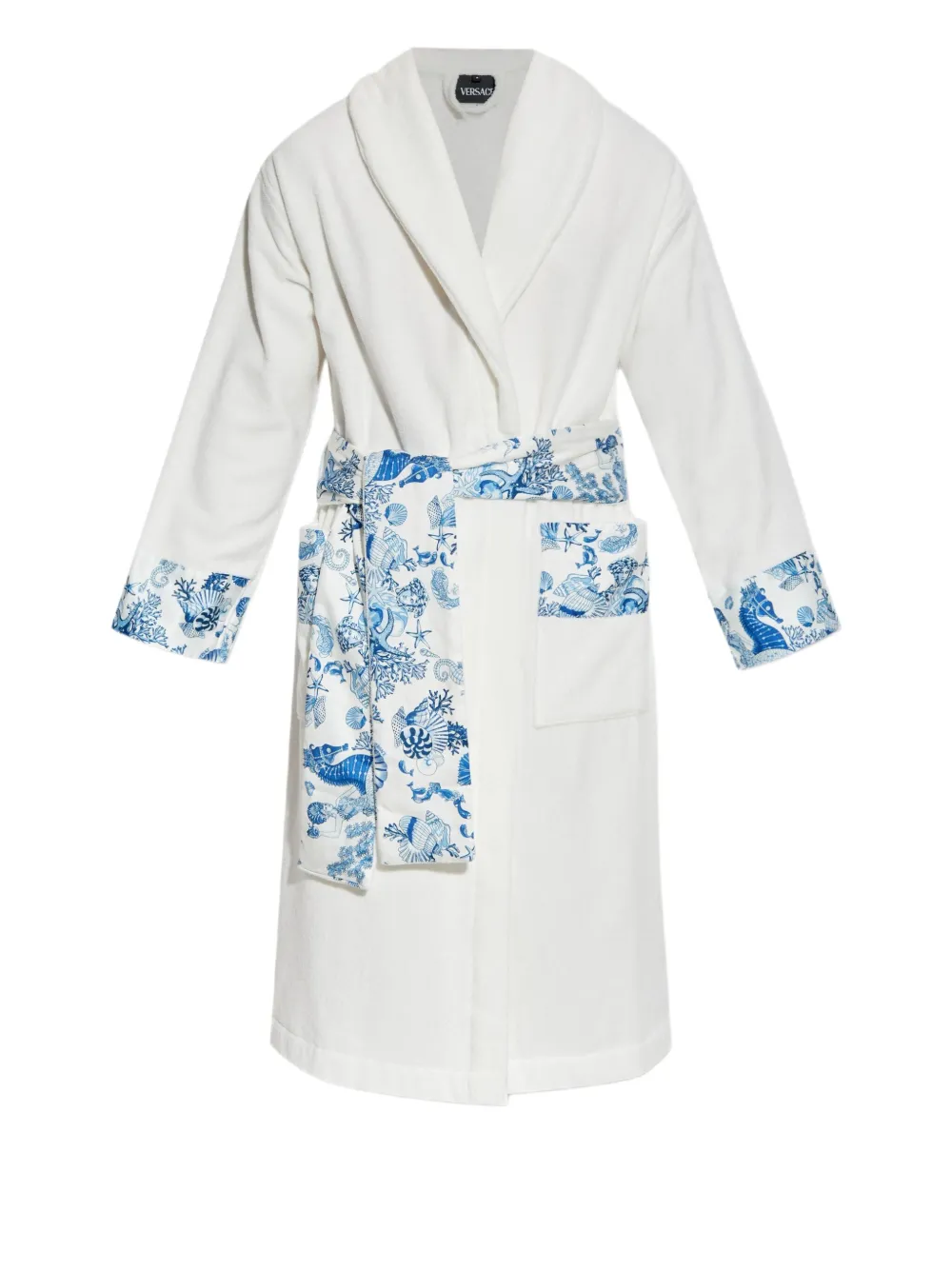 Халат с цветочным принтом и поясом Versace, белый
Халат с цветочным принтом и поясом Versace, белый